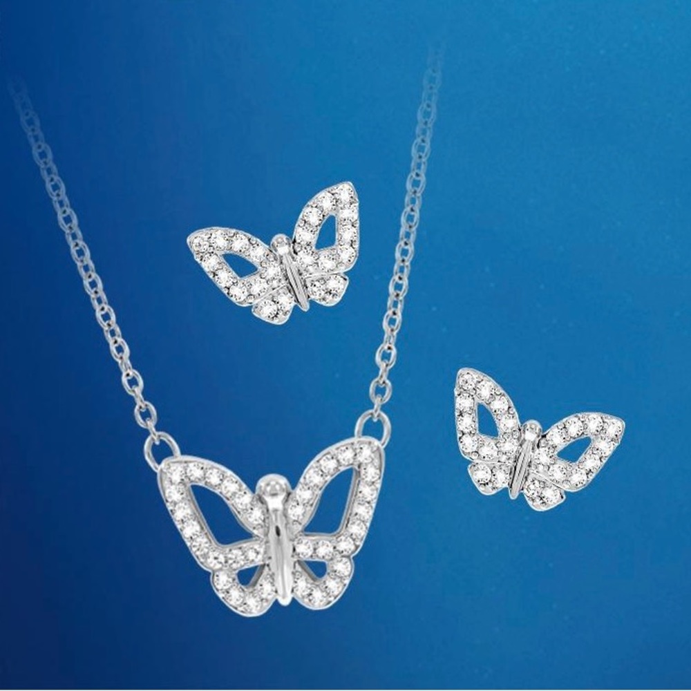 NIB Swarovski Limited Edition Cinderella Butterfly Necklace Earrings Set